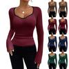 Women's Fashion Long Sleeve U-Neck Knitted Bottoming Top