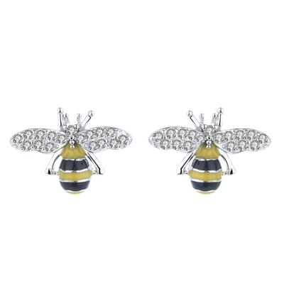 Boucles d'oreilles à tige en argent sterling S925 de style coréen avec diamants personnalisés et émaillés en forme de petite abeille