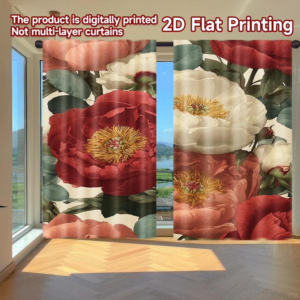 

2D FLAT PRINTING 2pcs Curtains (Without Rod) Floral Peony Arrangement Saint Patrick is Day Festival Fashion Curtains Prints 100*130 HOOK 1pcs