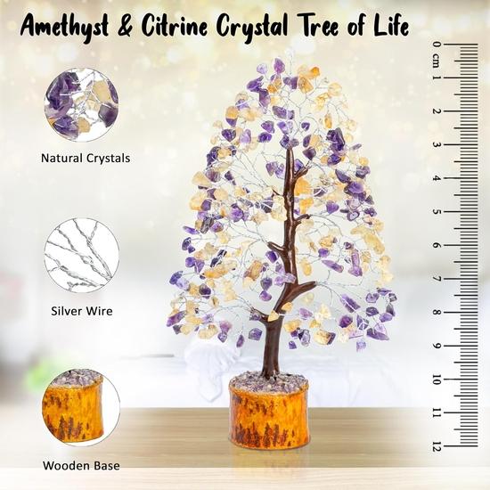 Crocon Amethyst & Citrine Gemstone Tree Feng Shui Figurine Money Bonsai Good Luck Chakra Balancing Reiki Healing Crystals Decoration  10-12