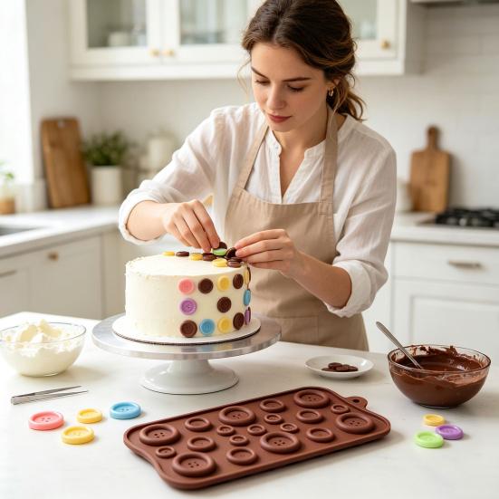 Jewelry Making Supplies Button Silicone Mold, Food Grade Non Stick Chocolate Candy Casting DIY Epoxy Resin Crafts Tray, Flexible Easy Release Mold for