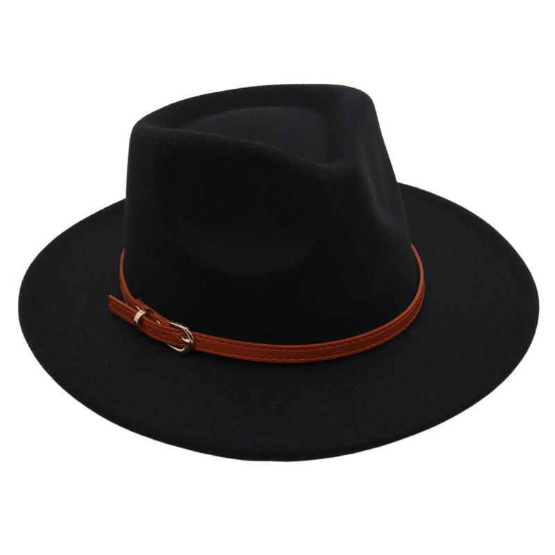 Top Hat Jazz Hat Men'S And Women'S Plush Felt Hat Wool Hat Belt Buckle Tide