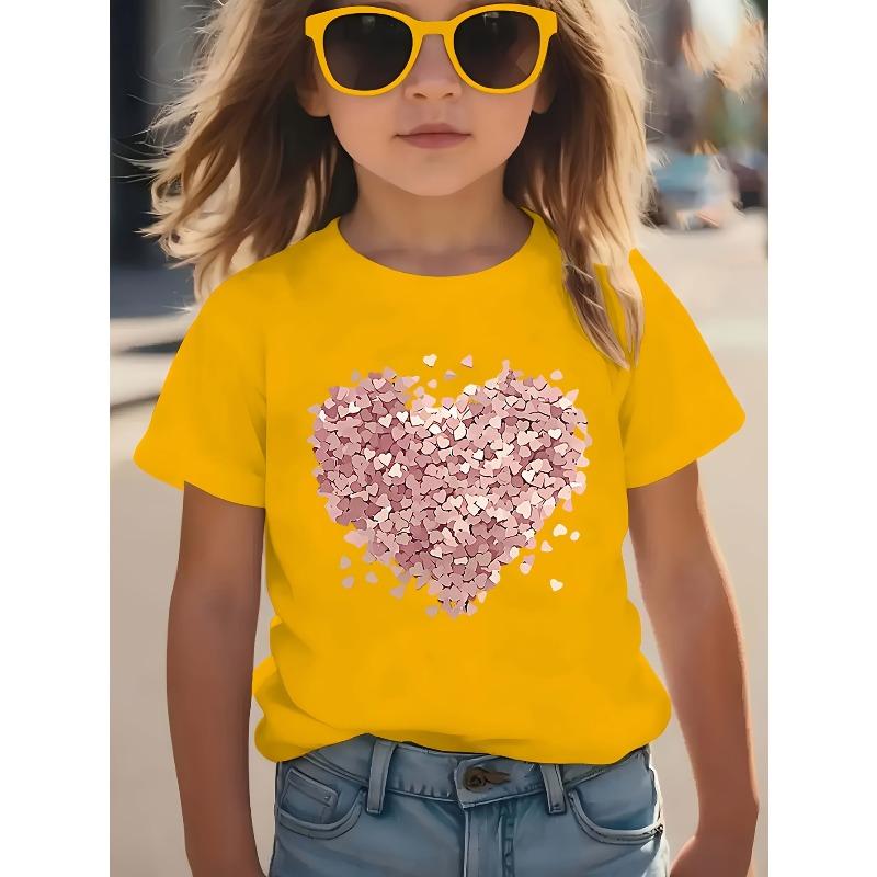 

European sizes Spring And Summer Stylish Short-Sleeve T-Shirt for Girls, Casual Sports Print 164cm жовтий