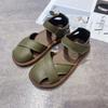 Damensandalen Bequem Weiches Leder Dicke Sohle Römische Sandalen Mädchen Preppy Sommer Atmungsaktiv Lässige Flache Schuhe