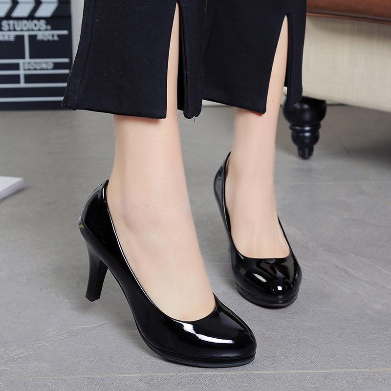 2024 Spring/Summer Women's Mid-Heel Round Toe Patent Leather Formal Shoes