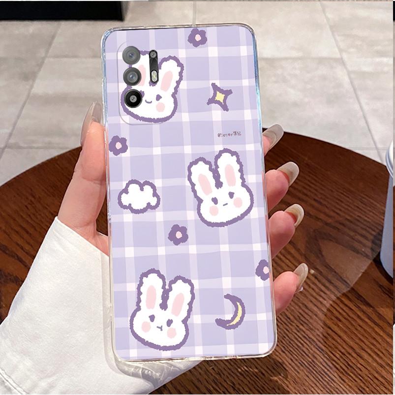 For Oppo A94 5G Reno 5Z CPH2211 Case Transparent Bumper Luxury Cute Love Heart Rabbit Funny Casing Back Cover Phone Case Fundas