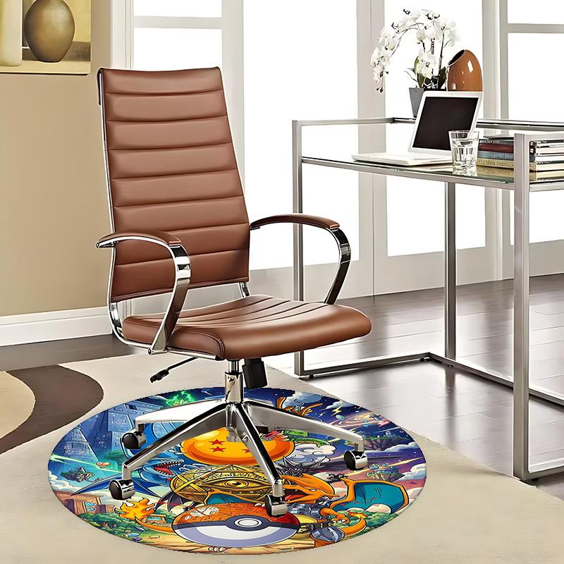 

1pc Dragon Ball Z & Pokémon Anime Cartoon Design Round Carpet - Office Chair Mat, Non-Slip Rug for Home Decor, Living Room, Bedroom, Game Room Gift.H0 80cm by 80cm