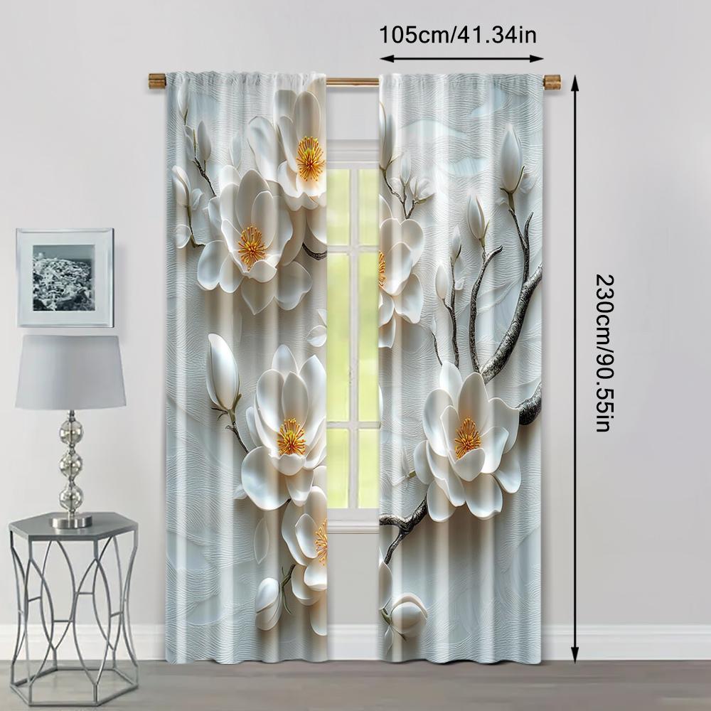 2pcs   Curtain Fabric 2D print elegant white flowers Polyester Easy Install (without rod) Versatile All Ldeal for Living Room &