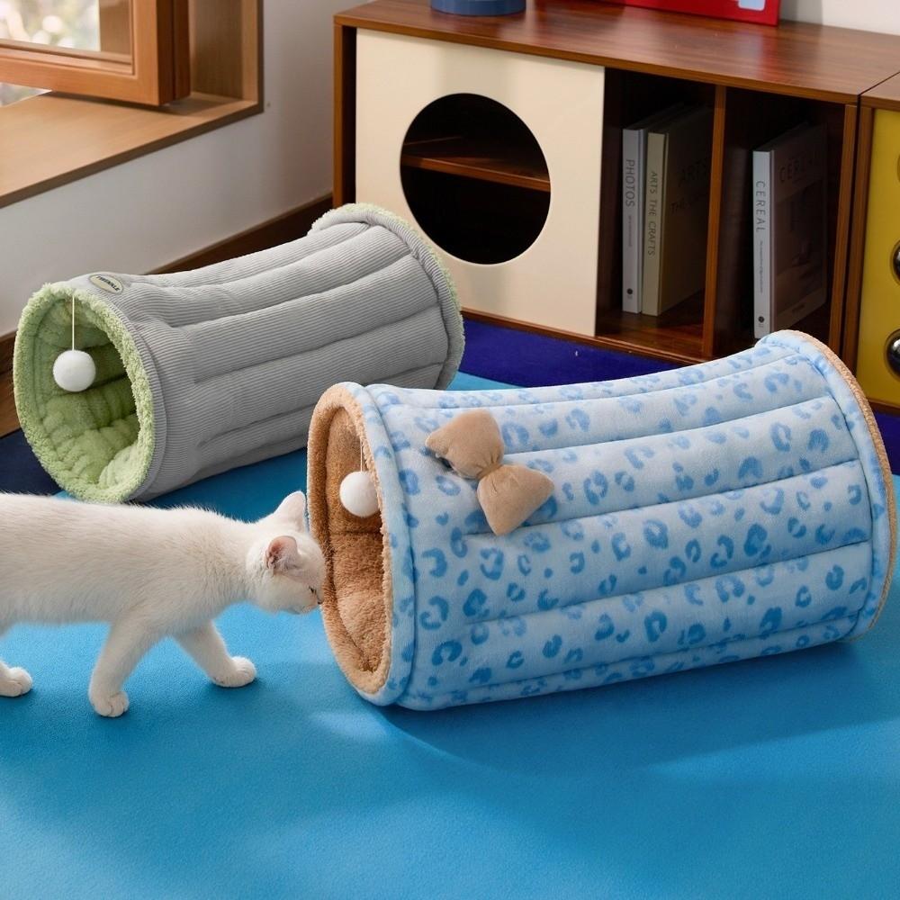 Plush Warm 2 in 1 Cat Tunnel Bed Thickened Cat Hide Tunnel Cushion Play Rest Cat Mat Daily Use