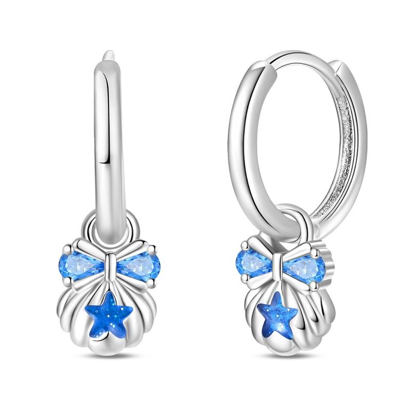 925 Silber Blauer Zirkon Traumfänger Feder Stern Mond Niedliche Kralle Creolen Für Damen Feiner Geburtstagsschmuck Geschenke