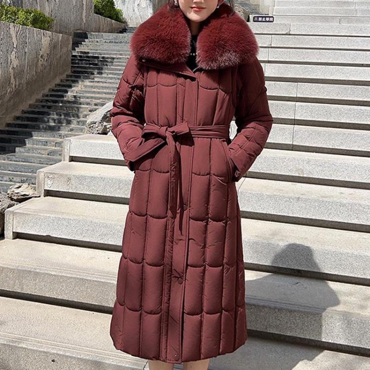 Plus Size Winter Long Parkas For Women L-7XL Detachable Sleeves With Belt Big Faux Fur Collar Hooded Loose Thick Fashion Coat