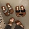 Niche Flat-bottomed Set of Toe Silver Sandals Women's Summer Wear Leather Sandals Seaside Beach Shoes Vacation Slippers