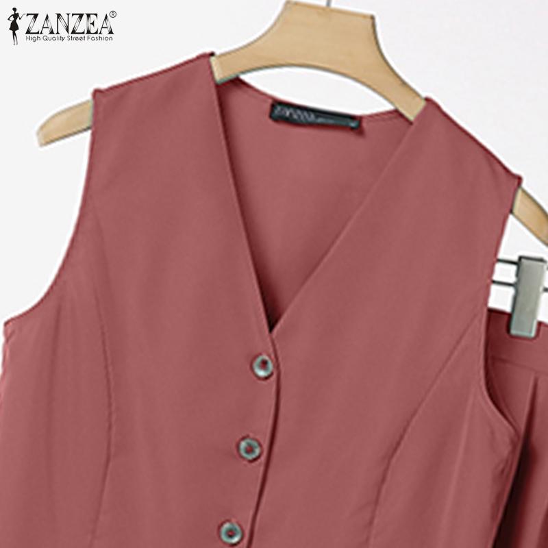 ZANZEA Ärmellose Weste, Oberteile und Hosen für Damen, zweiteiliges Sommer-Set