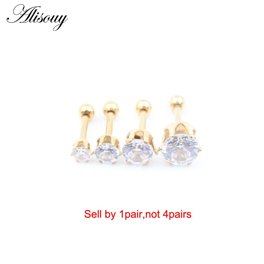 Alisouy 2pcs 3-6mm Ear Stud Earrings Hypoallergenic Round Cubic Zirconia Stainless Steel CZ Girls High Quality Women Earrings