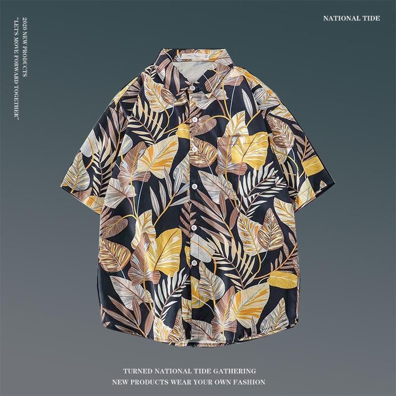 Japanese Hong Kong-Style Floral Hawaiian Shirt - Unisex Summer Short-Sleeve Retro Beachwear