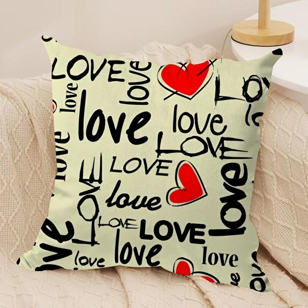 Happy Valentines Day Cushion Cover Silky Short Plush DoubleSided Printed Pillow Case for Sofa All Seasons Home Decor Gift