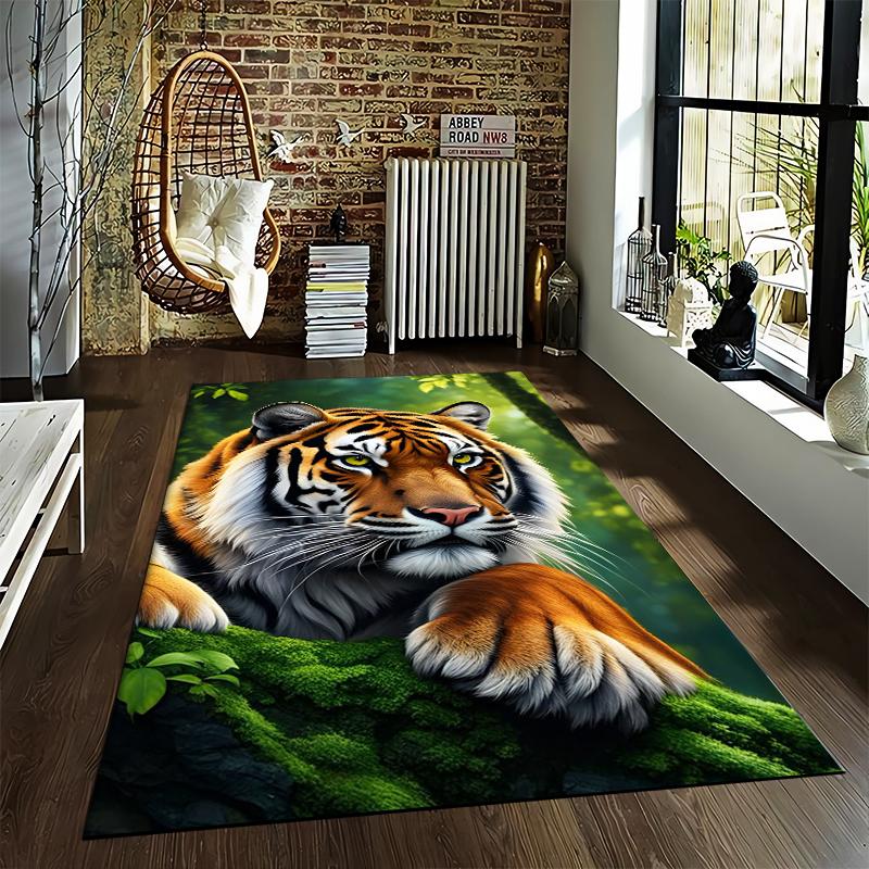 Realistic Tiger Print Carpet for Living Room Decor with Forest Theme Suitable for use as an anti-slip for living room bedroom sofas