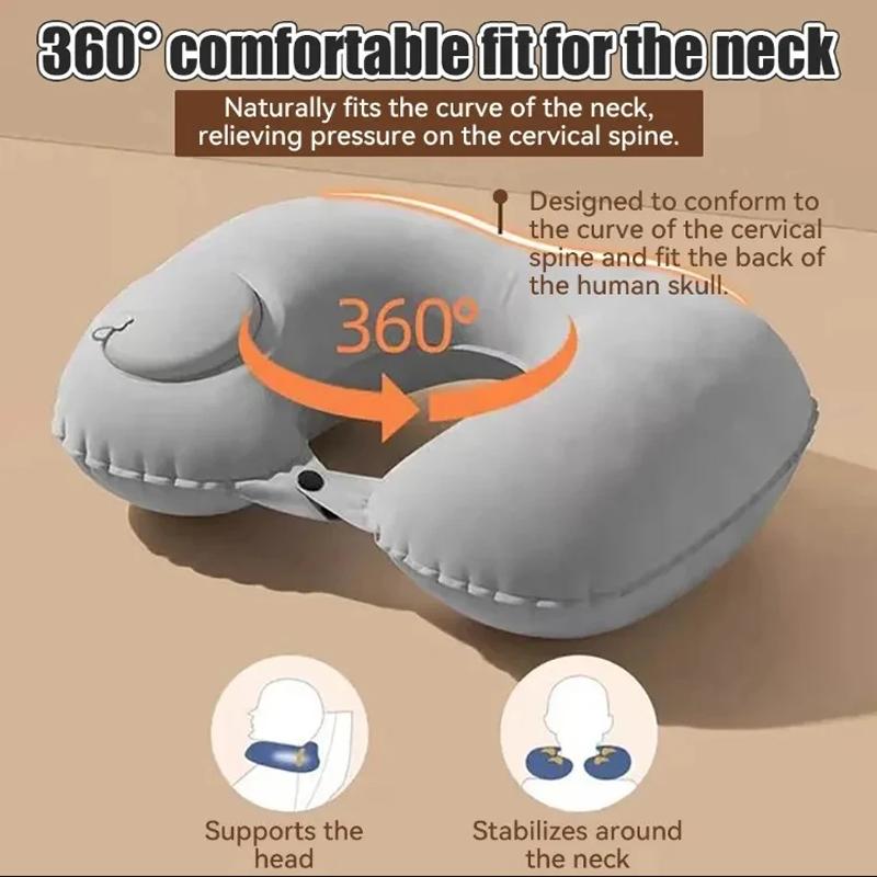 1 Press Type Inflatable Pillow U-shaped Pillow, Foldable U-shaped Double Hump Neck Pillow, Portable Outdoor Travel Pillow
