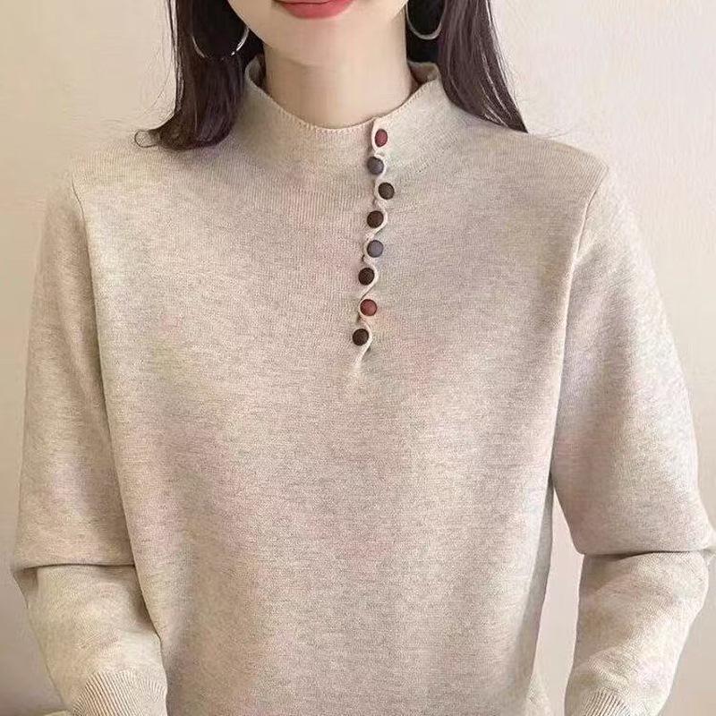 Plus Size Women's Sweater: Half High Neck, Ideal for Spring, Autumn, Winter – Versatile Knitted Layer for Belly Coverage