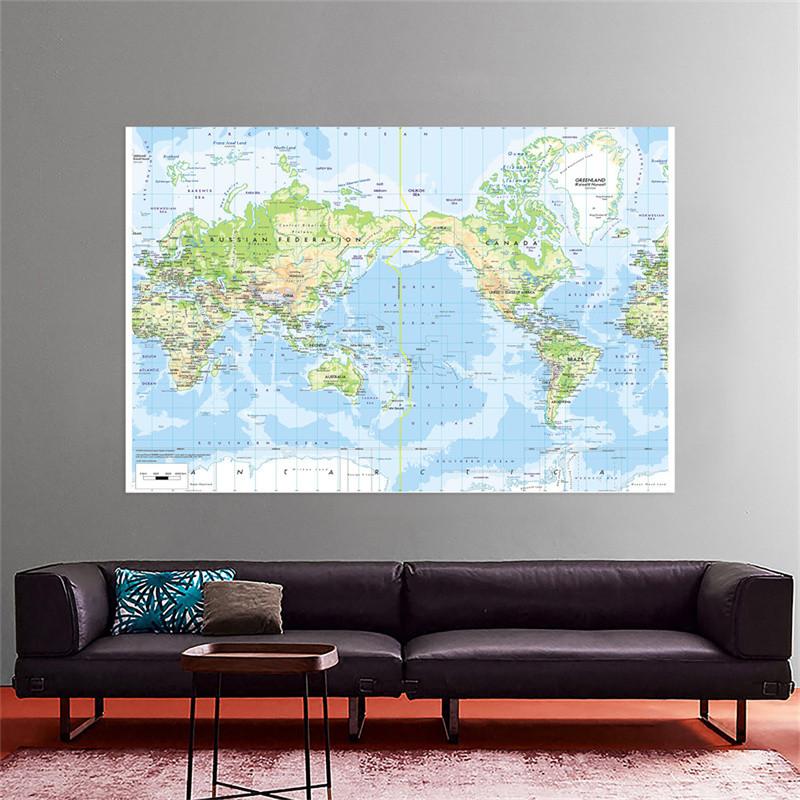 World Map-Geographical Map with Cities,Indoor/Outdoor,Backdrop,Wall Art Poster ,Learning Teaching Supplies,Travel Supplies