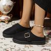 Fashion Metal Buckle Decoration Cotton Slippers Women 2025 Winter Warm Short Plush Indoor Slides Soft Thick Bottom Fur Slippers