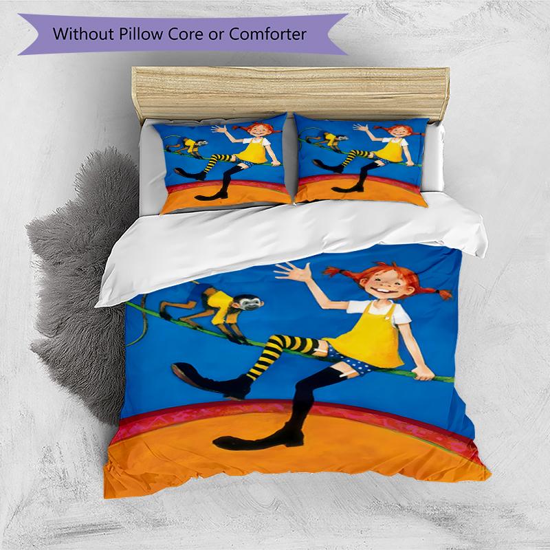 3pcs Pippi Longstocking Pattern Bedding Set Duvet Cover Set Includes Duvet Cover &pillowcases, Perfect All Season Bedroom Decoration & Gift