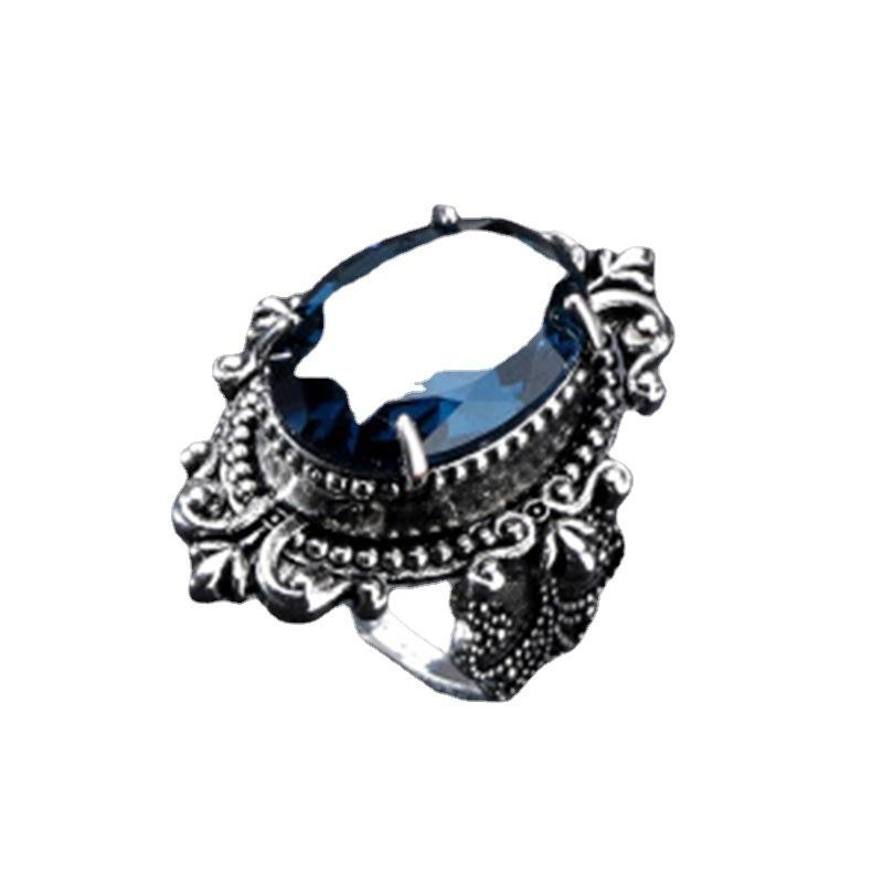 Sea Blue Topaz Ring Vintage Thai Silver Goose Egg Hand Jewelry