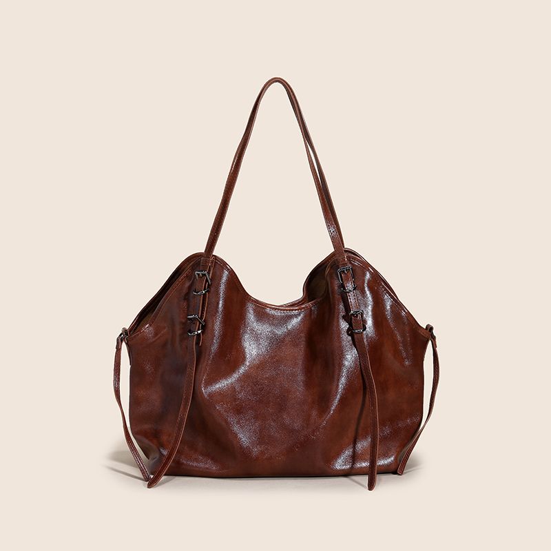 

Genuine Leather Bag Women 2025 New Idle Style Oil Wax Soft Leather Retro Large Capacity Commuter Shoulder Tote Big Bag Sugar Brown