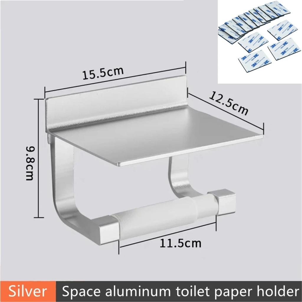 Black/Silver Toilet Paper Shelf Aluminum Bathroom Hardware Waterproof Roll Paper Holder Rack Paper Towel Hook With Cover Shelf