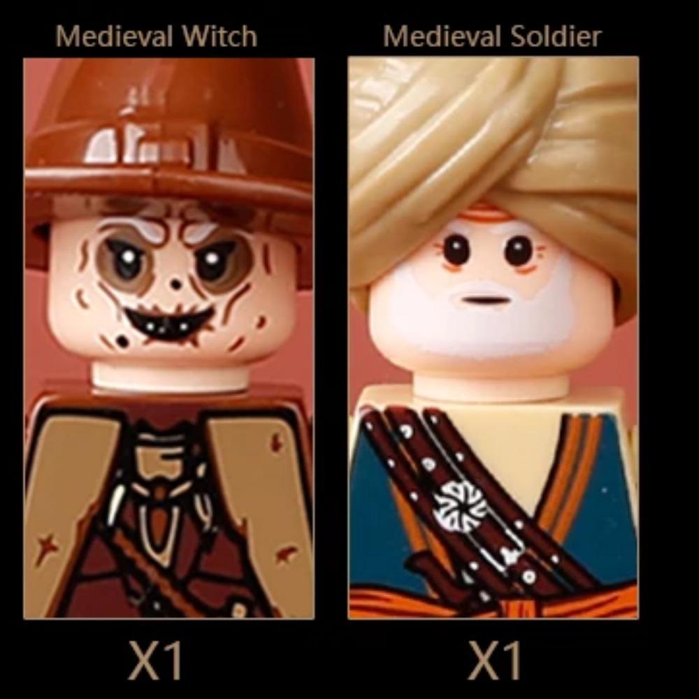 MOC Medieval Villager Figures Witch Blacksmith Farmer Building Blocks Peasant Old Lady Hoe Hammer Soldier Bricks Toys Kids Gift