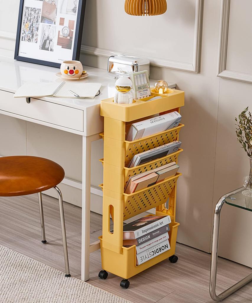 Slim magazine rack with casters for easy Perfect as a portable small item stationery document file magazine book newspaper 15cm 78cm high mobility.
