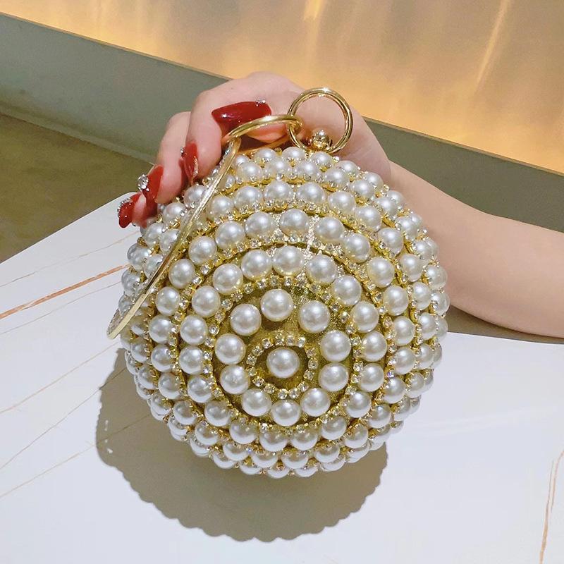 Runde Perlen-Kupplungstasche Mini-Handtasche Luxuriöse Elegante Abendtasche Ringgriff Für Damen Braut Brautjungfer Hochzeitsfeier Handtasche