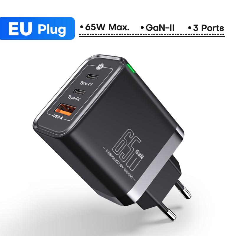 QOOVI 65W GaN Charger USB Type C Fast Charging Quick Charge 4.0 Adapter USB-C PD Charger For Samsung Xiaomi Macbook iPhone ipad