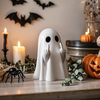 Figurine Fantôme Halloween Doigt d'Honneur Petit Fantôme Effrayant Décor Statue en Résine Sinistre Centres de Table Ornements d'Affichage