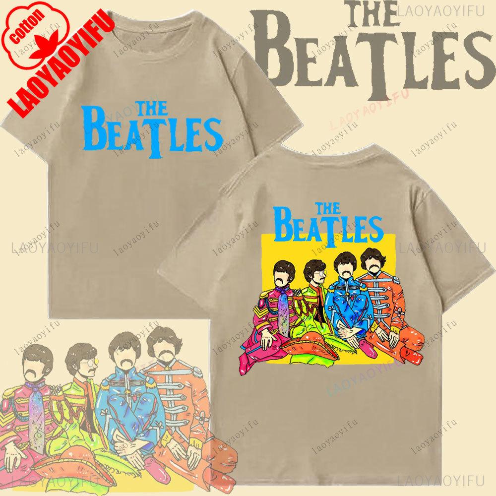 The Beatles Black Rock Band Tshirt Unisexs TShirt Y2k Street Fashion Streetwear Cotton Tops Oneck Shortsleeve Sweatshirt