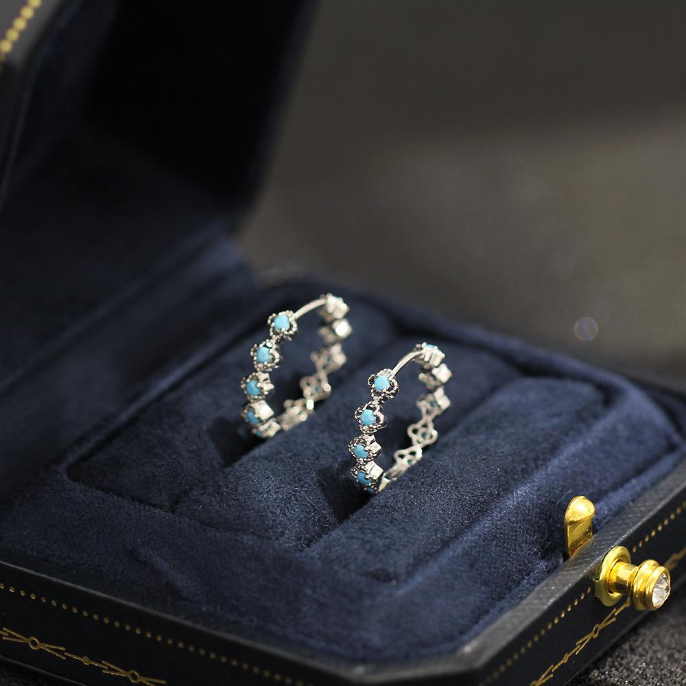 Europe and the United States Cross-border Explosion Cold Wind Slightly Inlaid Turquoise Ear Buckle Fashion Personality Women's Light Luxury High-end