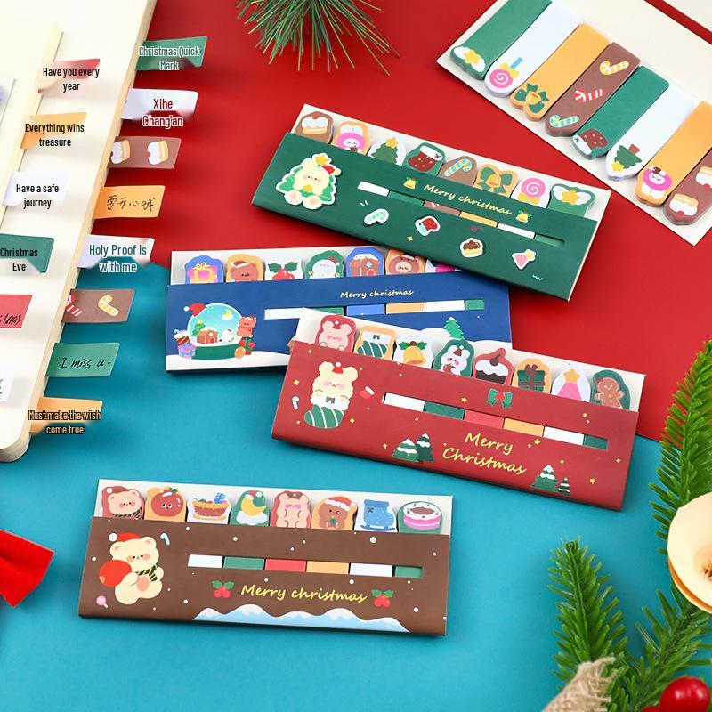 Christmas Cartoon Index Tabs Sticky Notes - Cute and Colorful Memo Pads for Students