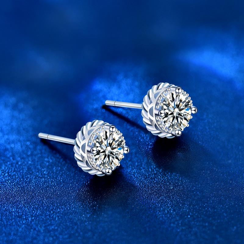 Oryginalne kolczyki Moissanite 0,5ct 925 Srebro Sterling Okrągłe kolczyki kwiatowe dla kobiet Panna Młoda Lśniąca biżuteria ślubna Prezenty