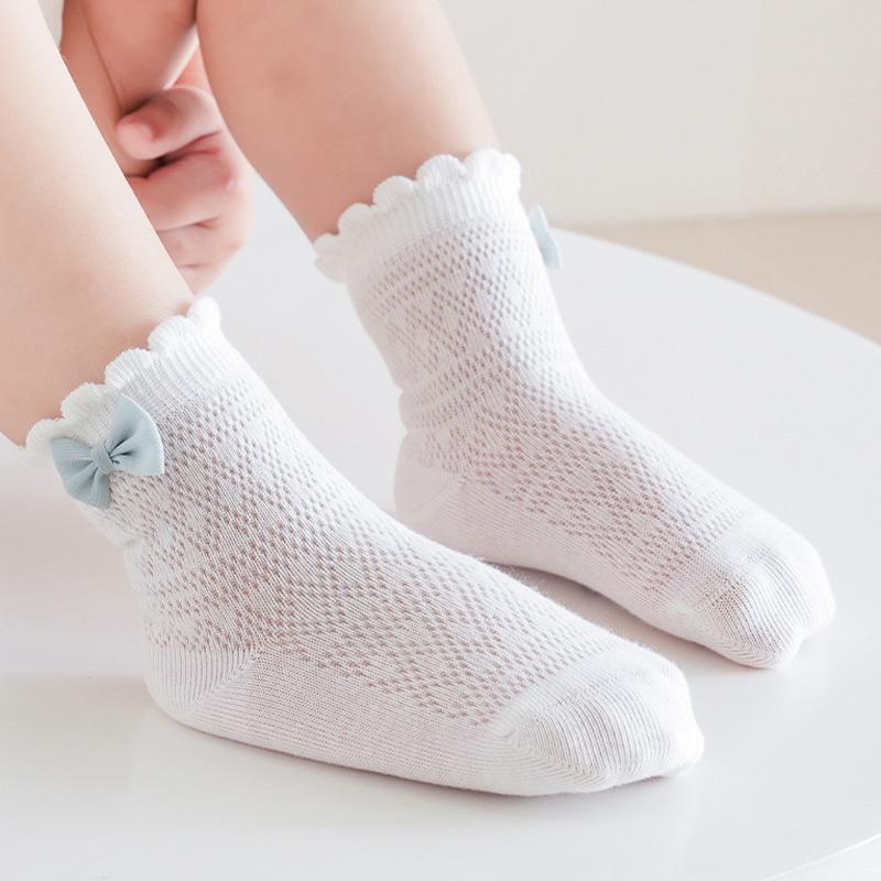 3Pairs/Set Cute Bow Baby Socks Summer Thin Mesh Socks for Infant Boy Girl Solid Color Breathable Cotton Socks