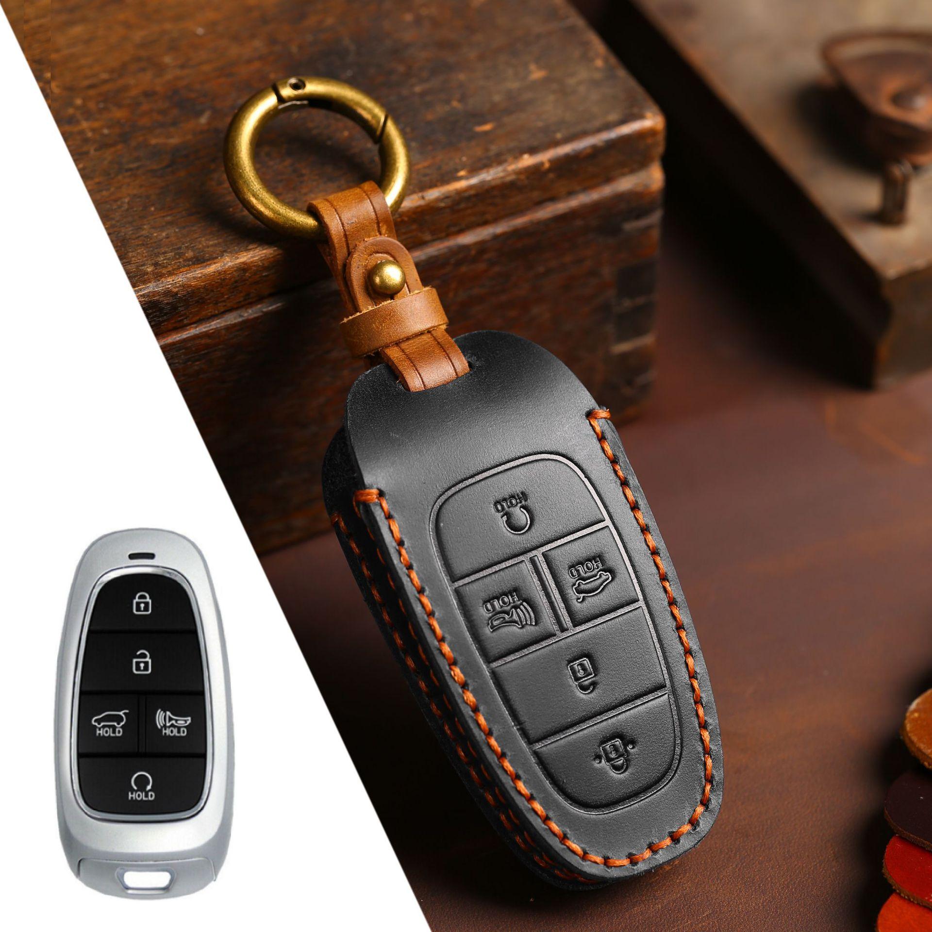 Leder Autoschlüssel Hülle Abdeckung Für Hyundai Tucson Staria Sonata Hybrid Nexo Dn8 Nx4 Grand Santa Fe Tucson Ioniq 5 Atos Solaris black