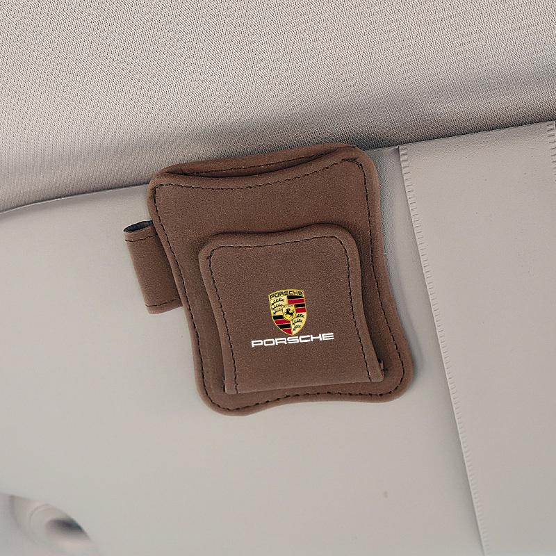 

1PC Suede Car Sun Visor Glasses Clip Sunglasses Storage Box For Porsche Cayenne Panamera Macan 911 718 Taycan Boxster Cayman 918