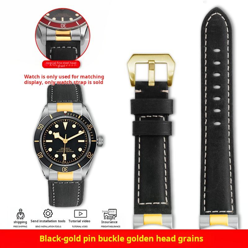

Metal Curved End Retro cowhide strap For TUDOR Biwan Black Bay M79230R M79363N Vintage Leather Watchband Bracelet men 20mm 22mm 20mm width
