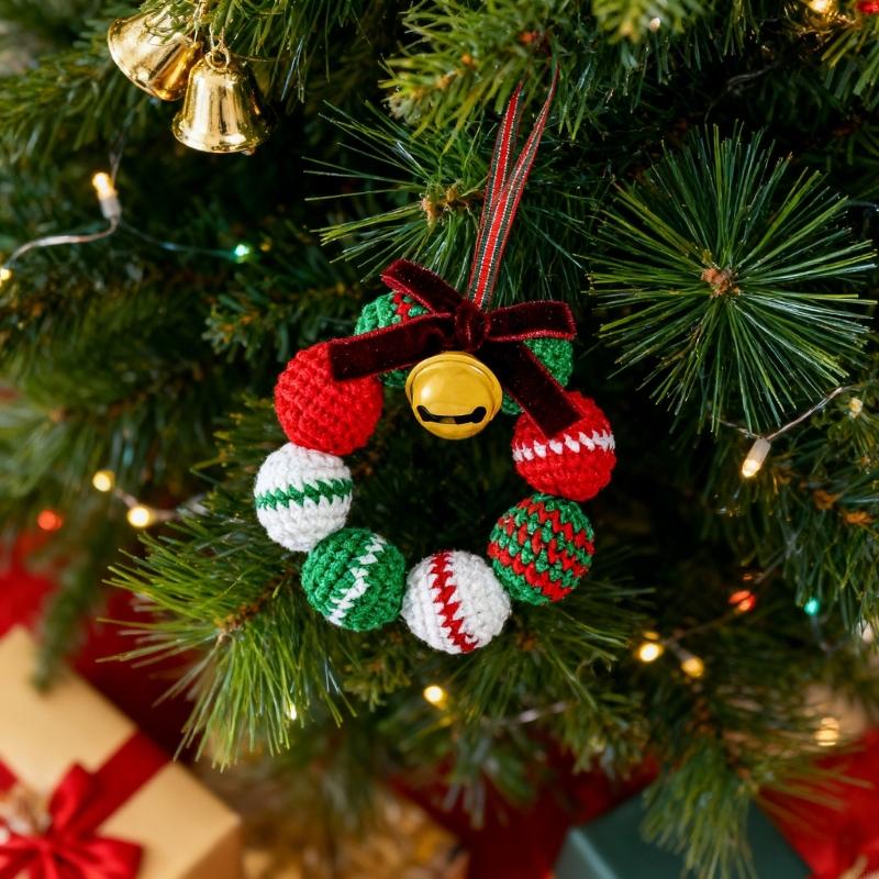 Santa Knitted Wreath Handcrafted Christmas Hanging Decoration For Home Festival Party