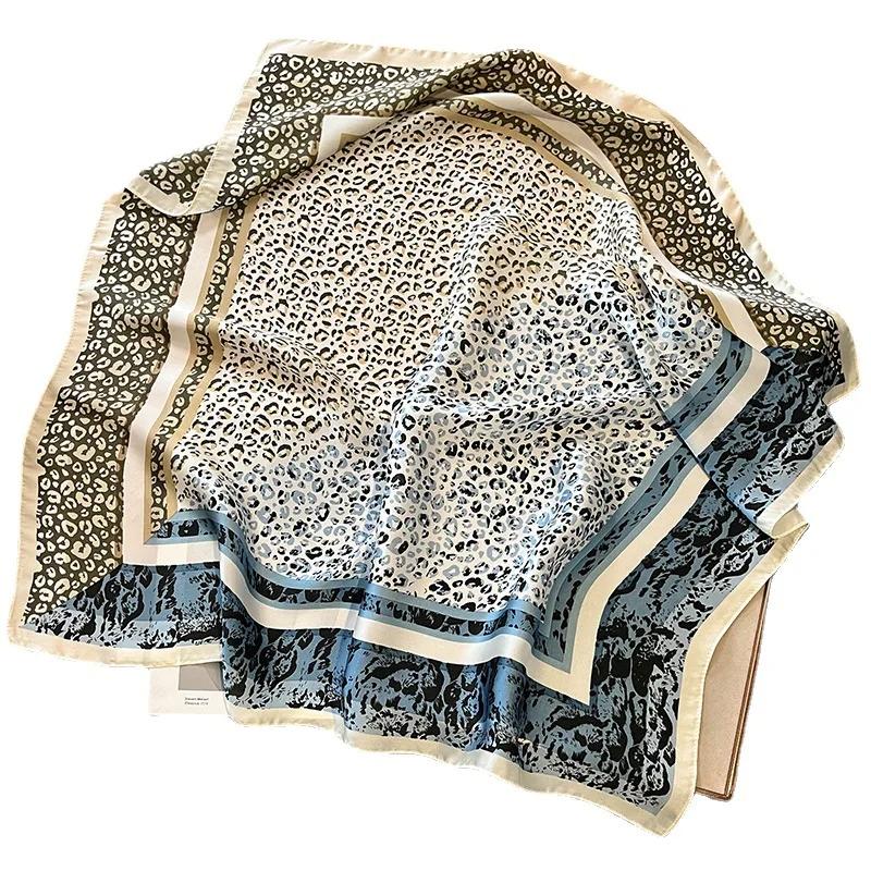 2024 New Leopard Print Square Scarf Hijab Women Satin Silk Bandana Headband Neckerchief Female Hair Band Wrap Shawls Foulard