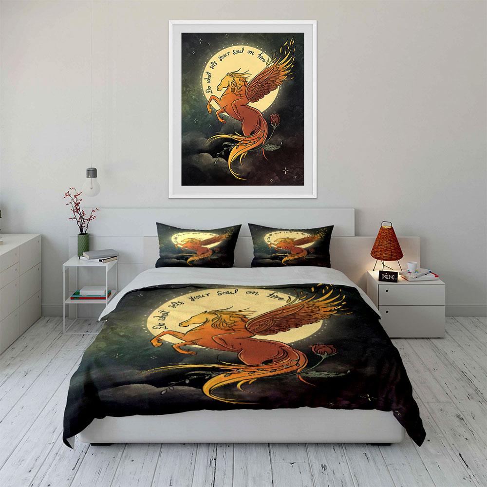 Winged horse, rose, moon. Bedding sets Duvet cover sets Duvet covers Pillowcases(1 * Duvet Cover 2 * Pillowcases, without duvet insert)