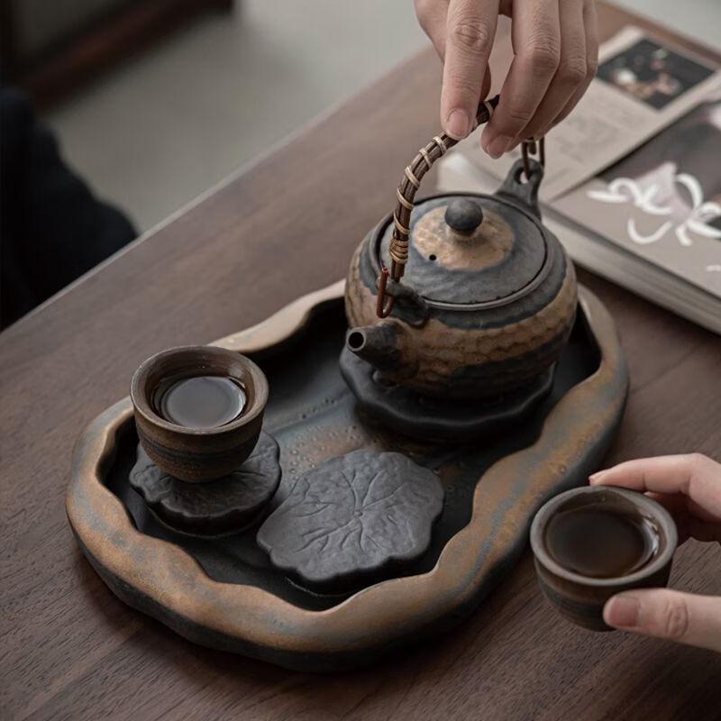 Vintage Ceramic Tea Tray & Tea Set (Double Lotus)