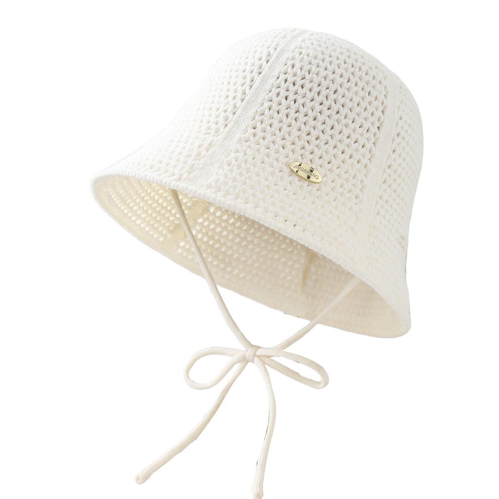 Autumn hollow knitted bucket hat women's retro gold standard lace-up bucket hat spring and autumn breathable washbasin hat