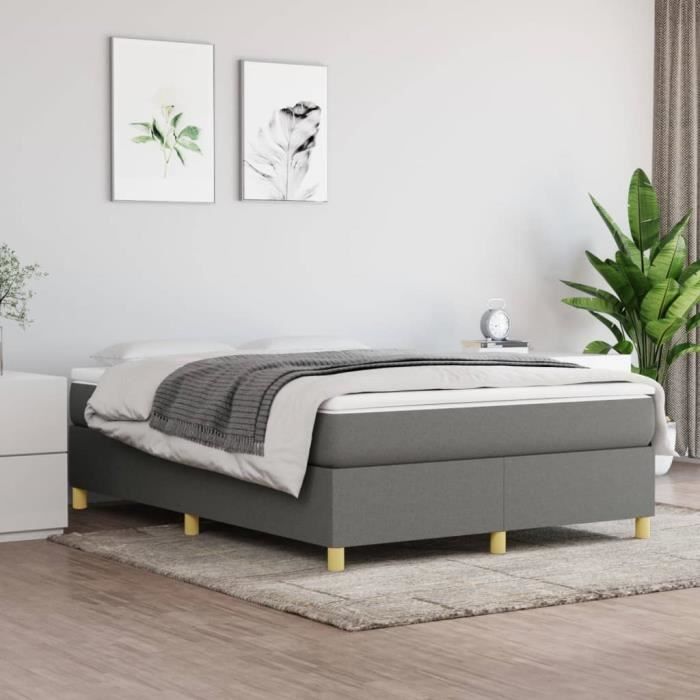 3144523 vidaXL Lit à sommier tapissier avec matelas Gris foncé 140x200cm Tissu