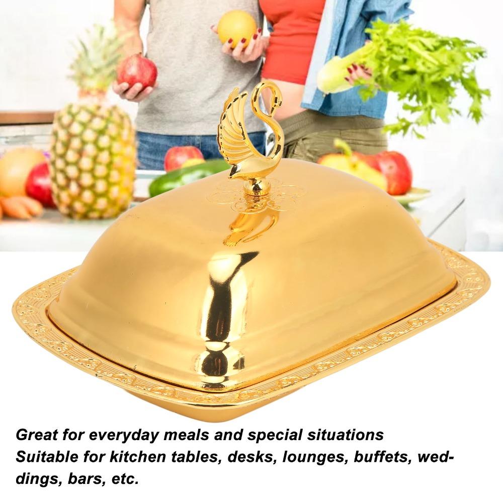 2pcs Swan Handle Lid Decorative Dessert Platter Gold Metal Fruit Plate Buffet Serving