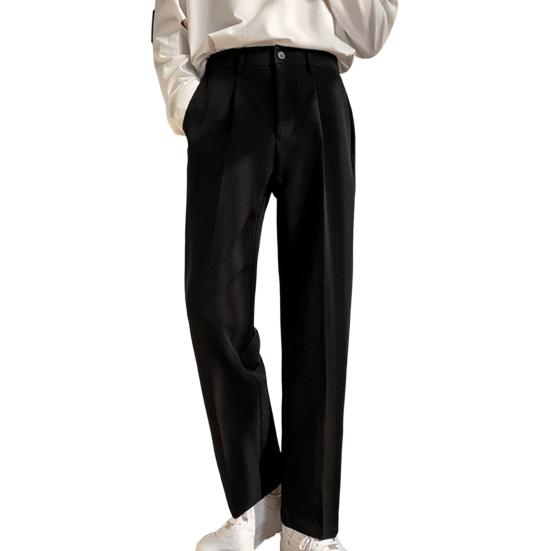 

Men Pants Straight Loose Solid Color Wide Leg Anti-wrinkle Match Shirt Pockets Zipper Deep Crotch Suit Pants Men Clothes M чорний